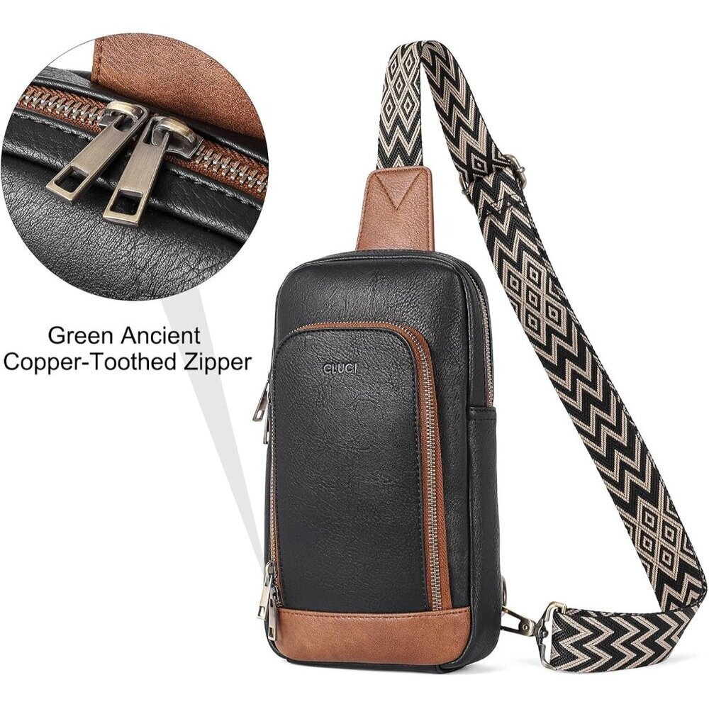 Women Black Cluci Crossbody Leather Sling Backpack Bag